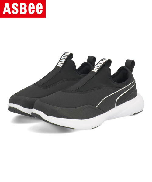 PUMA プーマ SOFTRIDE FEEL SLIP-ON WIDE レディーススニーカー 軽量 幅広4E ソフトライドフィールスリッポンワイド 378019 01 プーマブラック/プーマホワイト ウォーキングシューズ ウォーキング 運動靴 スニーカー スリッポン ローカット