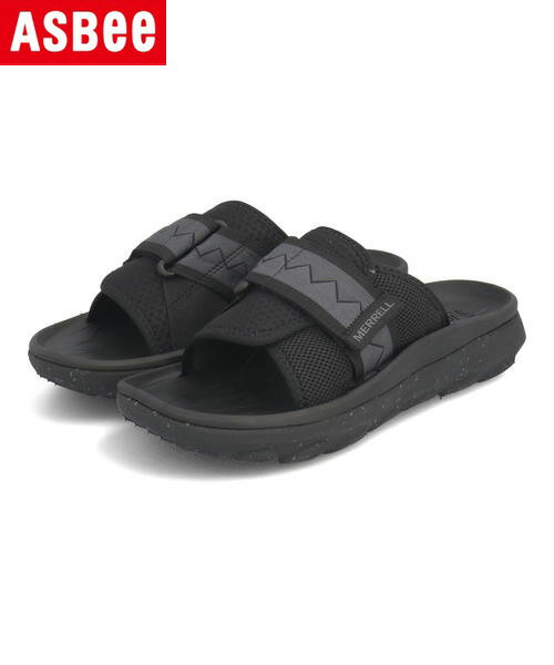 MERRELL メレル HUT ULTRA SLIDE 軽量 メンズスポーツサンダル アウトドア ハットウルトラスライド J005307 ブラック/ブラック メンズ シューズ 靴 サンダル カジュアル スポーツ ブランド ギフト プレゼント ラッピング ASBee アスビー