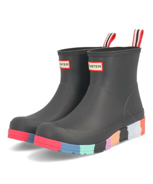 HUNTER ハンター W PLAY SHORT STRIPE SOLE BOOTS レディースレインブーツ【完全防水】(ウィメンズプレイショートストライプソールブーツ) WFS1008RMA BMS ブラック/マルチソール