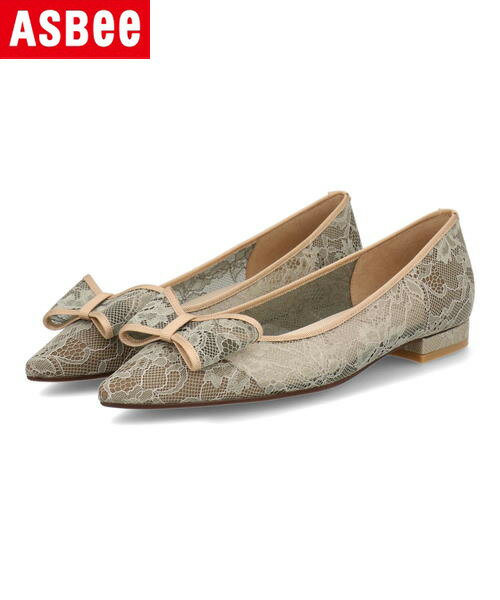 【クーポン配布中】METAL ROUGE メタルルージュ レディース レースリボンフラットパンプス 1131 カーキ シューズ 靴 パンプス ローヒール ブラン...