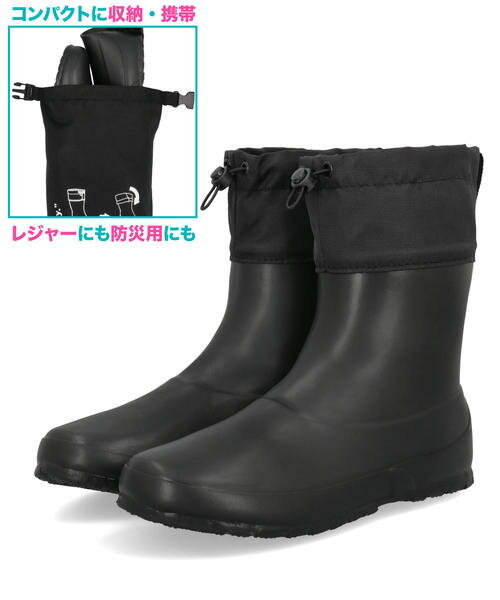 Rakuten - 【クーポン配布中】PACKABLE RAIN BOOTS レディース パッカブルレインブーツ【たたんで持ち運び可能/収納シューズバッグ付き】携帯 長靴 6136 ブラック