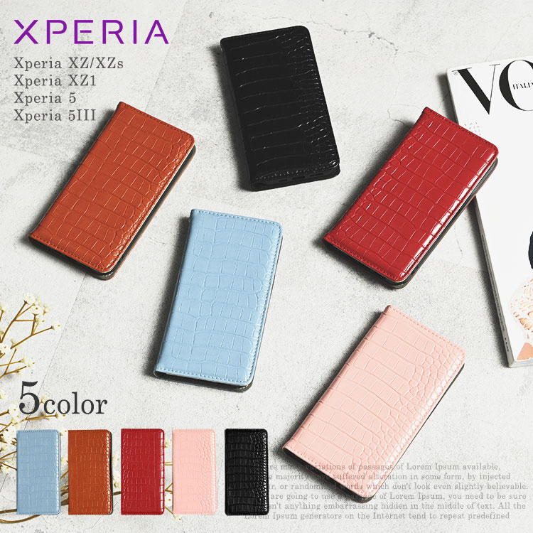 Xperia 5 III ケース 手帳型 Xperia 5 ケース 耐衝撃 スマホケース おしゃれ Xperia XZ1 XZs XZ ケース カバー 手帳 スマホカバー ストラップ ホール 付き カード収納 手帳ケース クロコ 調 レザー かわいい くすみカラー 大人 韓国