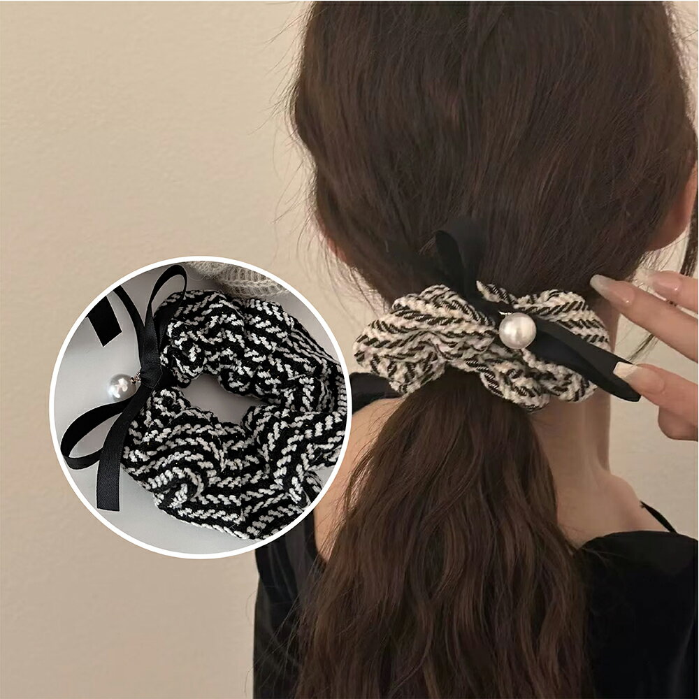 シュシュ ツイード リボン風 ヘアゴム パール付き 上品 ヘアアクセサリー ベルベット シンプル オフィス 大人っぽい 可愛い レディース 秋冬 上品 おしゃれ プレゼントjtl096