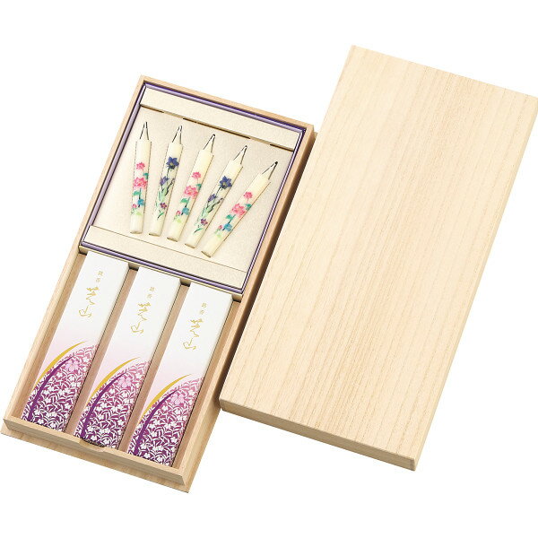 【30日24H限定 エントリーで楽天カード限定+4倍】日本香堂 銘香芝山 絵ろうそく5本セット（桐箱入）