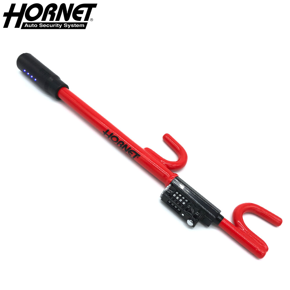 HORNET ホーネット ハンドルロック ステアリングロック SLH-11L LED付き(ブルー) シングルタイプ ダイヤルキー レッド 自動車盗難対策 盗難防止