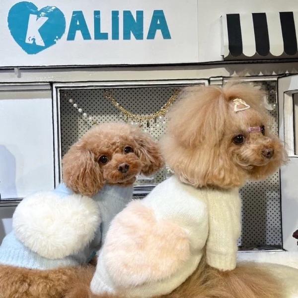 KALINA　カリーナ　ふわもこハートモチーフニット　セレブ　犬服　可愛い犬服　トイプードル　犬　セーター