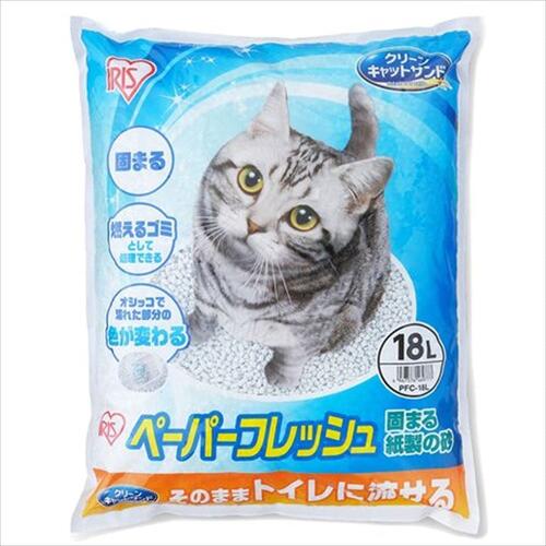 アイリスオーヤマ ペーパーフレッシュ トイレに流せる猫砂 18L×1袋　再生パルプ使用 燃やせる、色が変わる! グレー 1