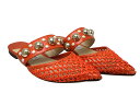 JIMMY CHOO ジミーチュウフラットミュール 8QV BASETTE FLATサイズ38(25cm相当) オレンジ系ラフィアヤシ・ナッパレザースタッズ パ...