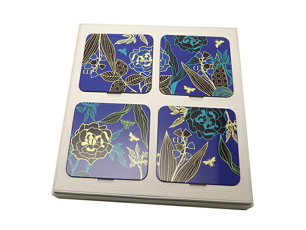 樂天商城 - Dior ディオールコースター 4枚セット花柄 蜂 ブルー系 ノベルティ【中古】【質屋出品】