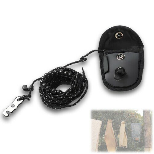 TANGRUl 物干しロープ アウトドア 3M ブラック 収納バッグ付き 洗濯ロープ 防風 反射材入り キャンプ用 ノースフェイステント対応 調整可能なカード付きロープ