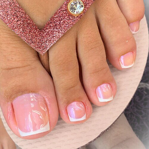 COLORBIRD フットネイルチップ 足 24枚 ピンク ネイルチップ フット 付け爪 可愛い フレンチ (F062, 足)