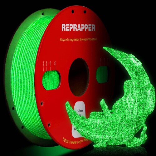 RepRapper Glitter PLA 3Dプリンターフィラメント グリッターPLA 寸法精度+/-0.03mm、1.75mm径 3Dプリンター用 正味量1KG (2.2LBS) スプール造形材料PLA材料 (蓄光グリーン) 【グリーン...