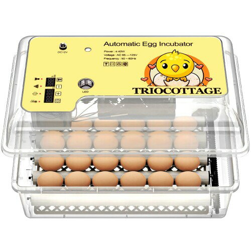 自動孵卵器 TRIOCOTTAGEインキュベーター 受精卵24個収容可能 自動で卵をひっくり返す 孵化器 卵をひっくり返す時間を設定可能 湿度と温度をリアルタイムで確認できますえた ニワトリ 