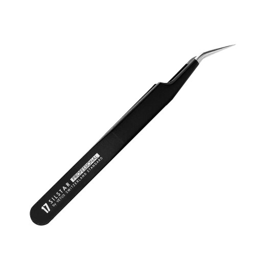 SILSTAR PROFESSIONAL PERFECTION POINT TWEEZER 17_BLACK, Tweezers - Surgical Grade Stainless Steel - Curved Tip with Protective Zip Pouch - Best Tool for Men and Women…