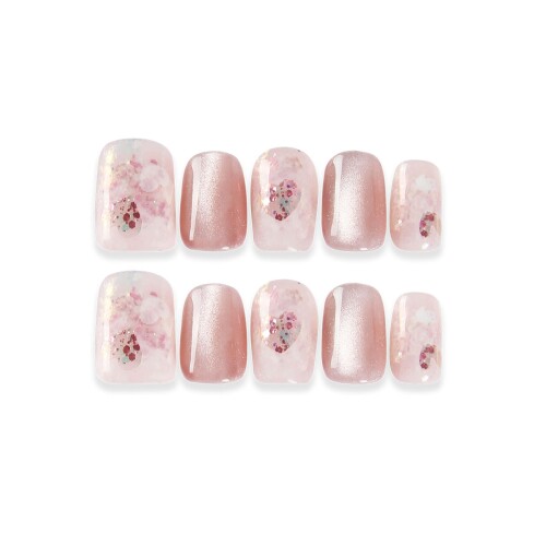 手作り ネイルチップ 3D爪 短め 春夏 人気 ネイルチップ ショート 10枚入 キャットアイ マグネット 100% handmade nails 猫目石 ハート柄 量産型 可愛 花 付け爪(M)