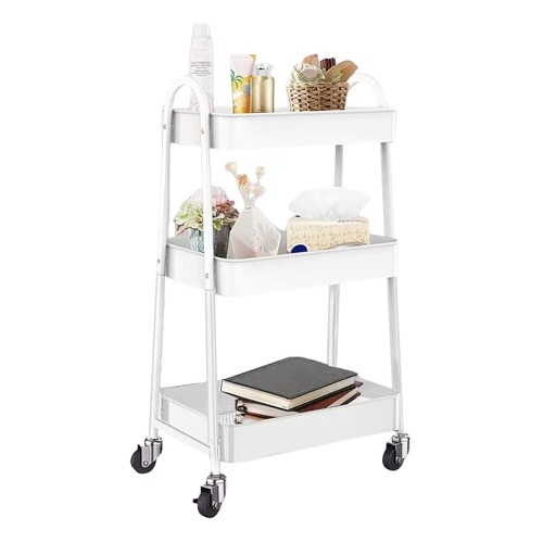 Secchuu キッチンワゴン スチール製ボデイ 3段タイプ 耐荷重45KG 幅45cm×奥行29cm×高さ75.5cm シンプルさ 収納ワゴン スチール製ボデイ キャスター付き スムース移動 小物収納 組立商品 (白色,