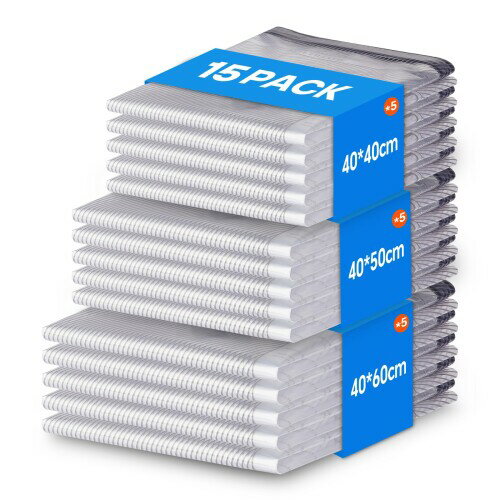 Vacbird 旅行 圧縮袋 衣類圧縮袋 15枚入 40*40 *5枚 /40*50 *5枚 /40*60 *5枚 電動ポンプ付きない 防湿..