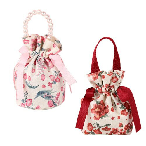 JK Home 巾着袋 2枚セット 花柄 キャンバス製 かわいい 収納 旅行 収納ポーチ アクセサリーポーチ 小物入れ 着物用バッグ タイプB