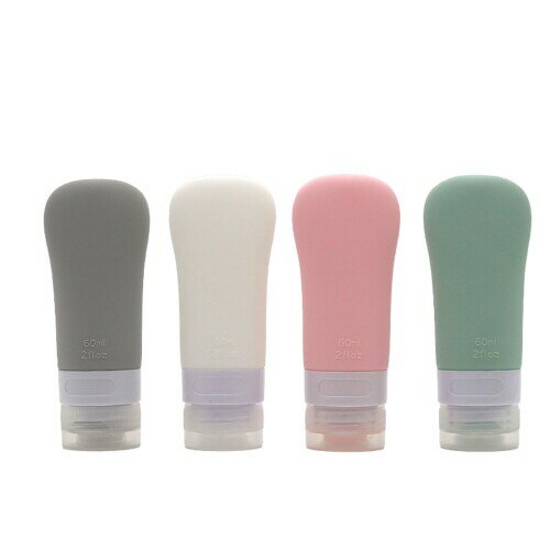 RuiMi トラベルボトル 在宅出張化粧品食品級収納 液漏れ防止特殊構造 60ml シリコン分注ボトル 旅行用 携帯便利 出張用 小分けボト（ ル クリアポーチ＆シール付き4本セット）