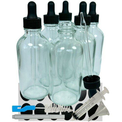 NKK 120-100ml スポイトボトル ガラス製遮光瓶 (6個セット) エッセンシャルオイル・アロマオイル用 ドロッパーボトル ピペット付き 香水瓶 (透明) 適用範囲:エッセンシャルオイル、香水、混合アロマセラピー、アルコール、マッサ...