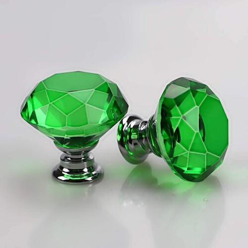 Emsoulnioi つまみ クリスタルガラス ハンドル 引き出し取っ手 キャビネットハンドル 家庭装飾 ダイヤモンド形 30mm/1個セット グリーン