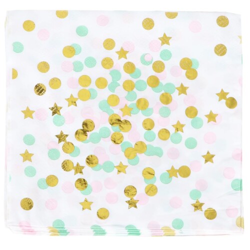 FRCOLOR 使い捨て紙ナプキン 20枚セット 13インチ 33Cm ゴールドドット＆星柄 パーティー用 ディナーナプキン 結婚式 誕生日 会食向け