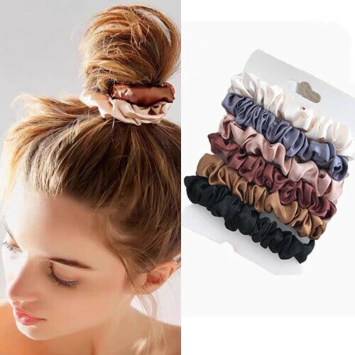 HAPVITAL シュシュ シフォン シュシュ おしゃれ 大人 ヘアロープ ヘアゴム 大人 髪飾り 大きめ 無地 特大 エレガント サテン シンプル ヘアアクセサリー ヘアアクセサリー (ファッション6点