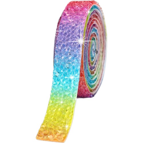 ランダムラインストーンテープ 自己粘着 リボンテープ 長さ1m レインボー 15mm 高輝度 キラキラ装飾 カット可 NYANDELMO ND-0181-R03-RAINBOW-15mm(2)