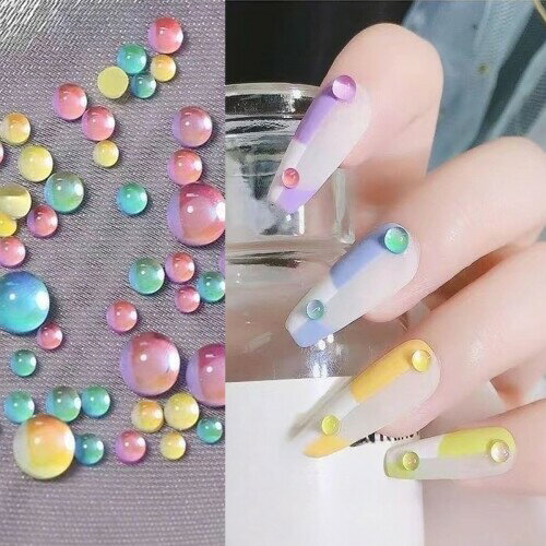 カラフルダイヤモンドデコパーツ、カラフルな泡ビーズ、200個入り、3×3mm、5Dネイルパーツ、クリスマスネイルアートデコレーション用