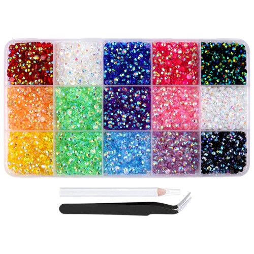 ラインストーン ネイルパーツ デコ A.ビビッドカラー 4mm 15色 約7500個 1色約500個入り カラフル 樹脂製 ハンドメイド パーツ うちわ ネイル DIY スマホ装飾 NYANDELMO ND-0264-R11-A-4mm