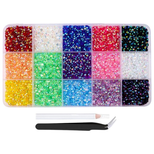 ラインストーン ネイルパーツ デコ A.ビビッドカラー 3mm 15色 約15000個 1色約1000個入り カラフル 樹脂製 ハンドメイド パーツ うちわ ネイル DIY スマホ装飾 NYANDELMO ND-0264-R11-A-3mm