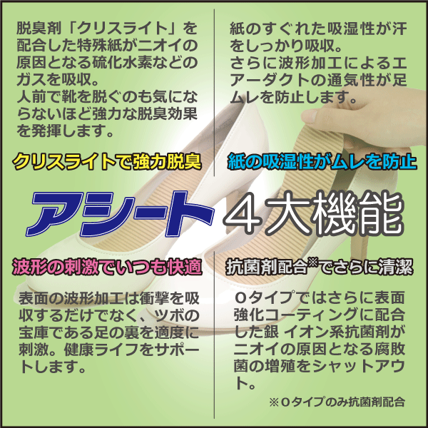 【公式ショップ】◎消臭 防臭 吸汗 中敷き インソール◎ブーツ パンプス ヒール 安全靴◎清潔な使い捨てで臭いをポイ！足汗を吸収！ 20年以上リピーターの皆様に支持され続ける信頼と実績の使い捨て紙製中敷き(ペーパーインソール)アシート Bタイプ(100足入り徳用パック)