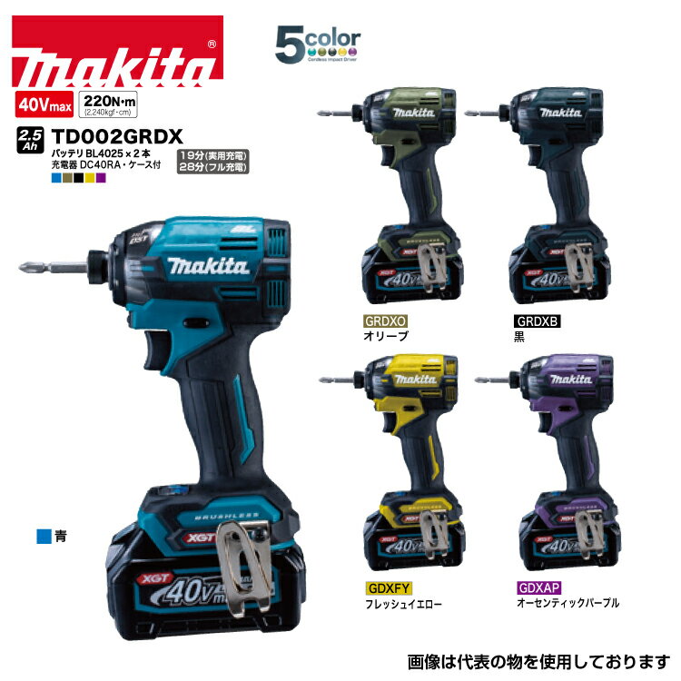 マキタ 充電式 インパクトドライバ 40V TD002GRDX ［バッテリ BL4025×2本 充電器 DC40RA ケース付］5色 makita