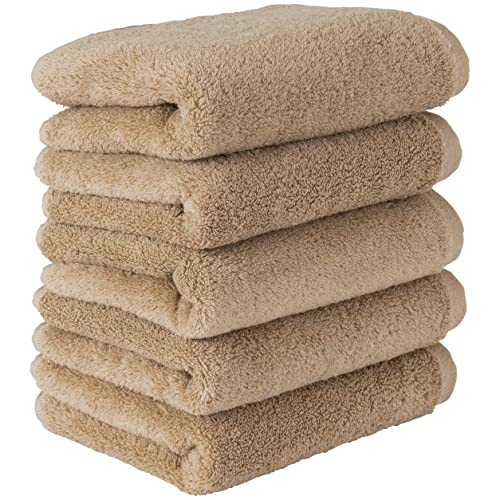 タオル研究所 [ボリュームリッチ] フェイスタオル サンドベージュ 5枚セット ホテル仕様 ふかふか 高速吸水 綿100% 耐久性 毛羽落ち少ないのサムネイル