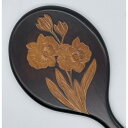 握りやすい 日本製 手鏡 化粧 木製 ハンドミラー 化粧 肉合彫 黒 蘭