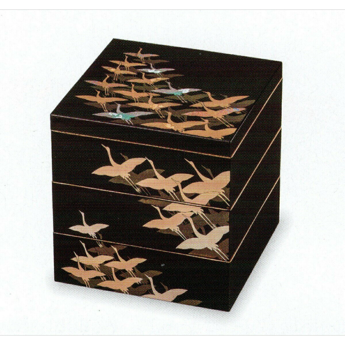 三段重箱 千羽鶴　溜 ウレタン塗装 アクリル樹脂 日本製 F109-7