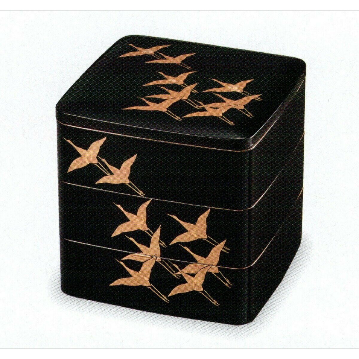 三段重箱 鶴 黒　ウレタン塗装 アクリル樹脂 日本製 F109-8