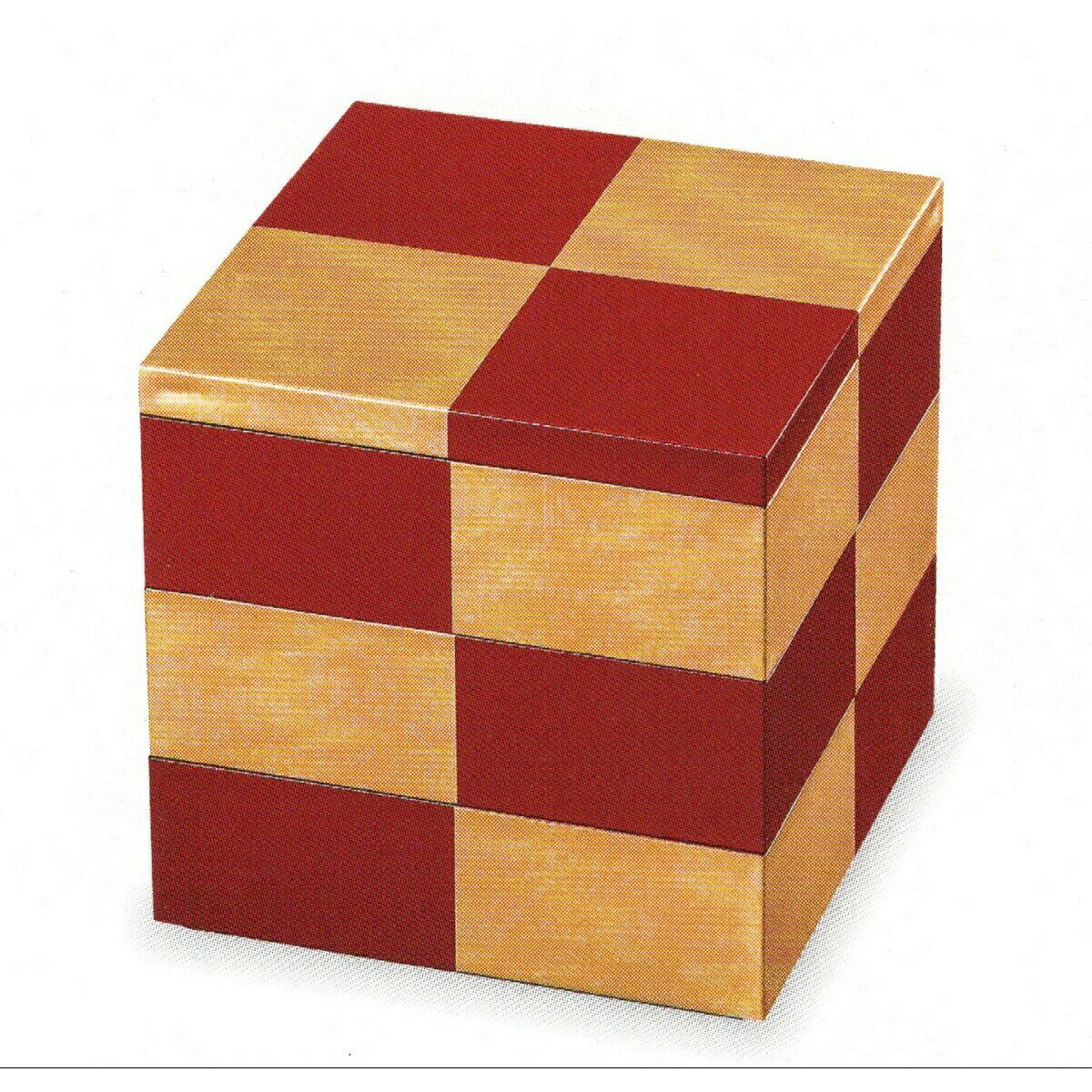 三段重箱 市松ゴールド ウレタン塗装 アクリル樹脂 日本製 F110-5