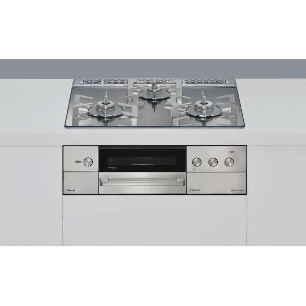 リンナイ RHS31W38M13RNSTW ザ・ココットラウンド付属 デリシア ガラストップ天板 プラチナミラー ステンごとく 60cm オーブン接続有 3V乾電池 レンジフード連動タイプ ビルトインコンロ