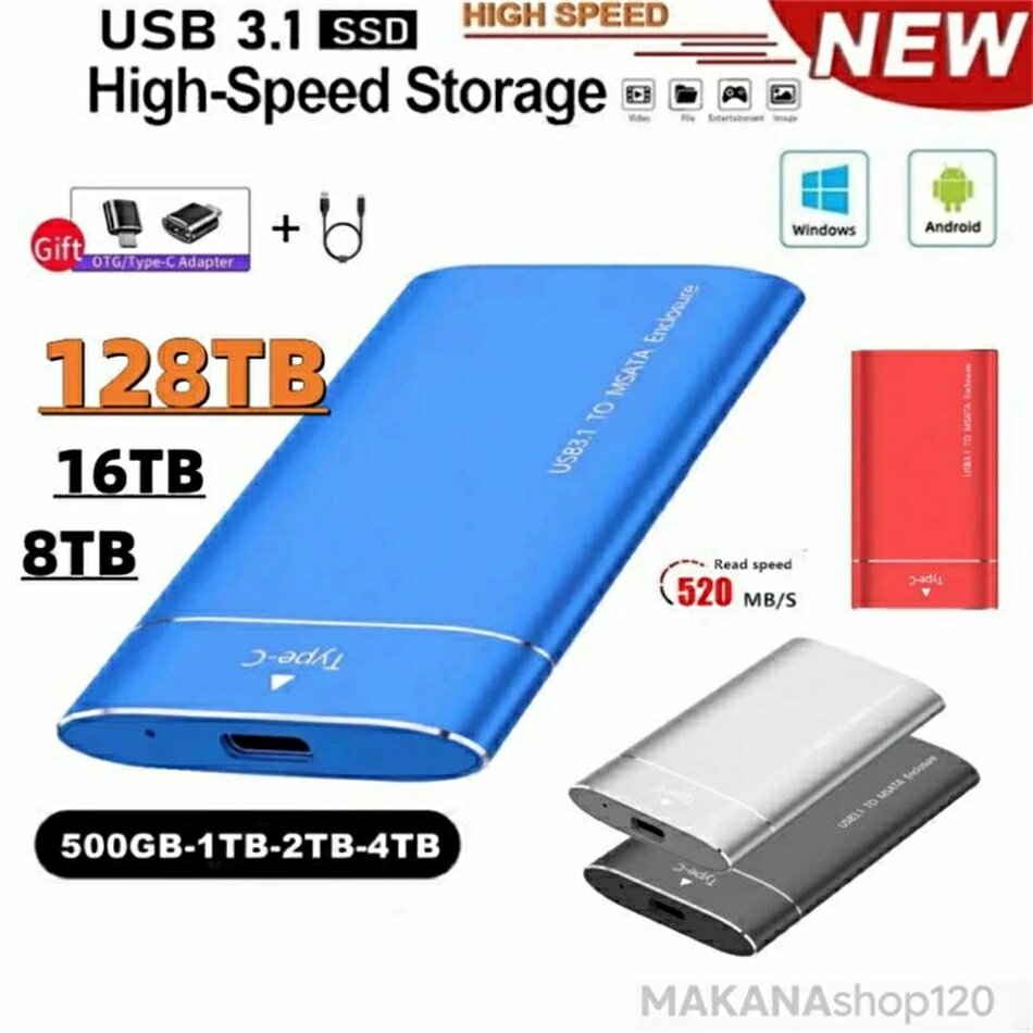 SSD 1TB 外付 ポータブルSSD 外付けハードディス USB-A/USB-C両対応 500GB 超薄型ポータブル ハードデ..