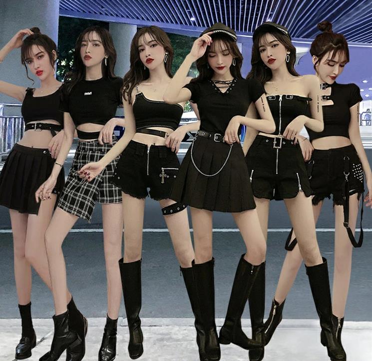 7タイプ ダンス衣装 大人 上下セット ヒップホップ トップス スカート ブラック ジャズダンス 社交ダンスクラブ 韓国 ダンス 衣装 演出服のサムネイル