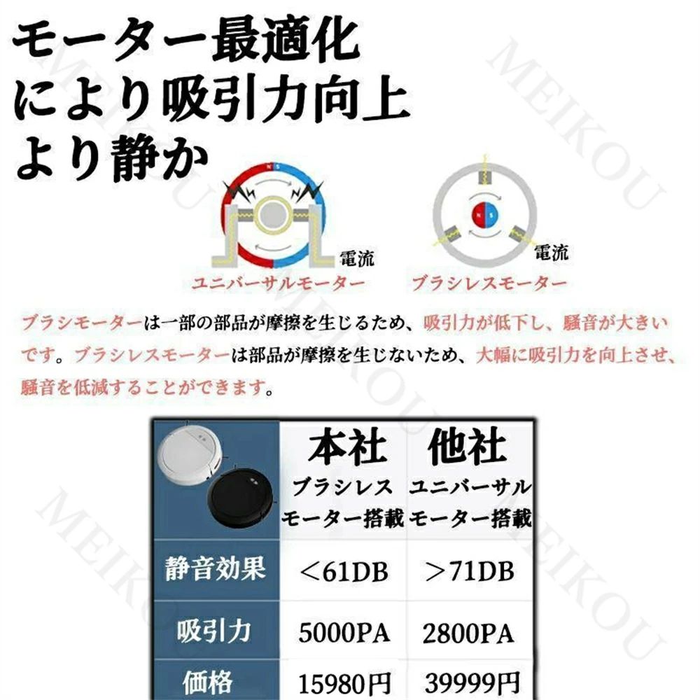 掃除機コードレス 5000Pa強力吸引力 強力省エネ自動充電式 水拭き両用 超薄型 ステ...