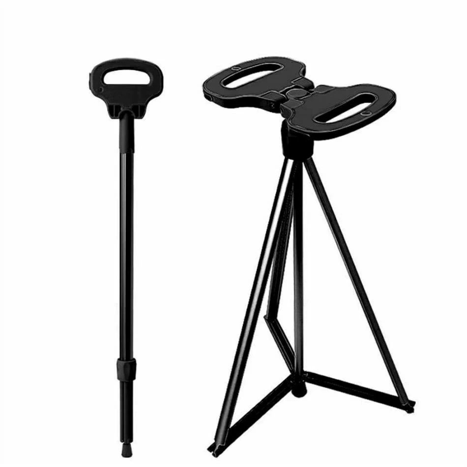 Reclining Chairs - ステッキチェア 折りたたみ杖 超軽量 登山杖 アルミ製 杖 椅子 アウトドア スティック 座れる つえ 滑り止め 高齢者 歩行支援 旅行 遠足 スポーツ観戦 ゴルフ 黒 ブラック