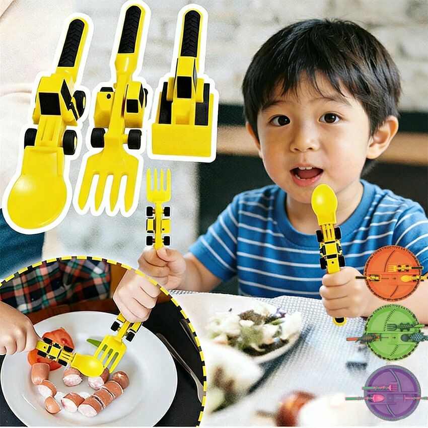 Rakuten - ベビーブルドーザー食器 ドーザー カトラリー セット ショベルカー スプーン フォーク プッシャー 3点 4点セット はたらくくるま 建設車両 キッズ 子供 こども ベビー 離乳食 食育 男の子 男児 ギフト 子供用食器 ブルドーザー