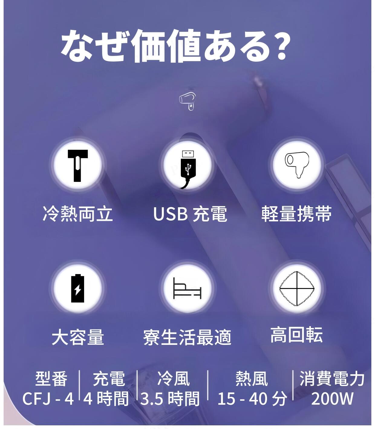 「レビュー特典」コードレスヘアドライヤー ワイヤレスヘアドライヤー USB充電式ヘ...