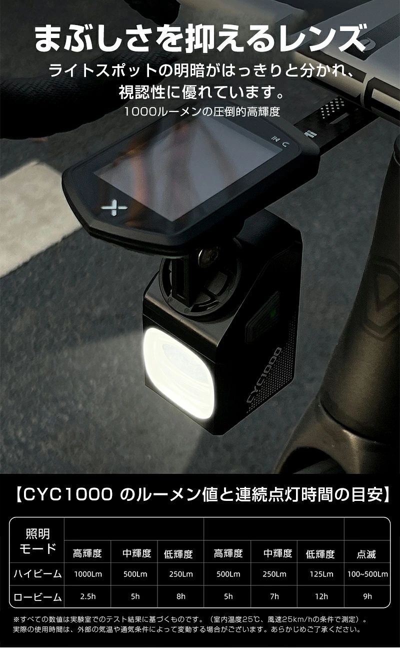 ashisuto13の自転車 ライト 充電式 1000ルーメン 高輝度 自転車 フロントライト ロードバイク ライト 下付け対応 LEDライト USB-C充電 5000mAh大容量 自動点灯 防眩レンズ IPX4防水 リモコン対応 クロスバイク MTB対応 明るい 自転車用ヘッドライト｜アングル3