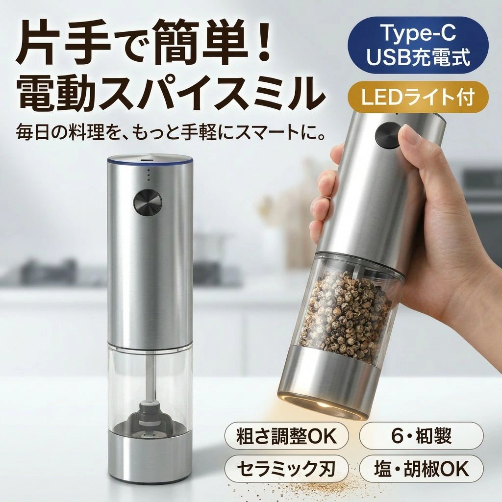 スパイスミル 父の日 母の日 黒胡椒 粗さ調整 結晶塩 人気 ステンレス キッチン 花...