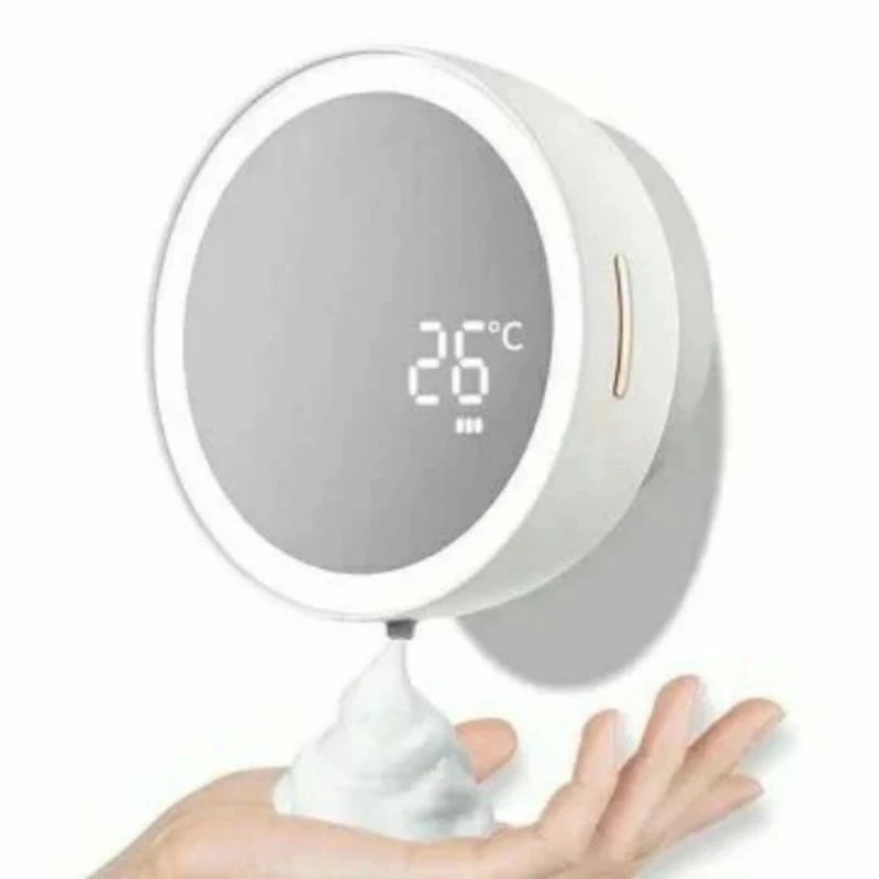 ソープディスペンサー 自動 泡 壁掛け 温度と電量表示 温度計 化粧鏡 拡大鏡としてのオートディスペンサー 吐出量3段階調整 ノータッチ式 ハンドソープ バスルーム キッチン 洗面所などに適用 type-c急速充電 子供用 自動手洗い器 センサー 各種洗剤対応 ホワイト