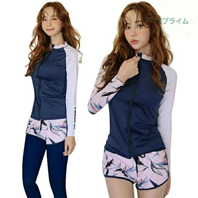 ashisuto13のSALE！水着 レディース 夏 体型カバー ラッシュガード レディース メンズ 上下セット 20代 30代 40代 フィットネス水着 セパレート かわ｜アングル2