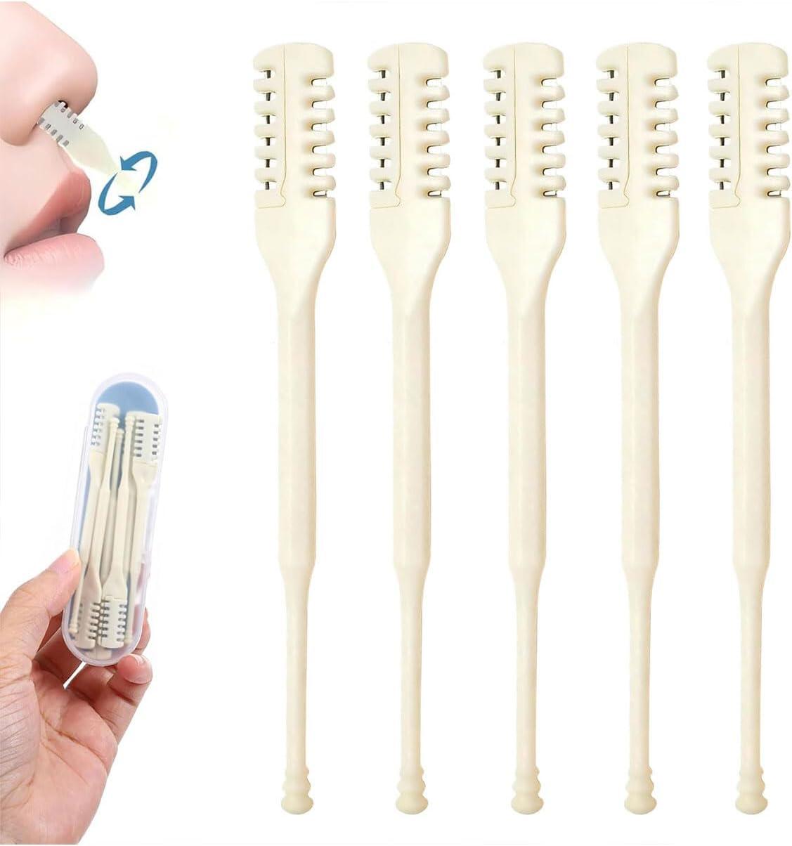 ノーズヘアトリマー 鼻毛 カミソリ【5 個セット】2-in-1 手動 鼻毛カッター 耳毛ケア 両面ノーズナイフ 360° 回転 ポータブル 手動 メンズ エチケットカッター 鼻毛 耳毛対応 マルチケア 鼻毛切り 携帯便利 ケース付き 手動式 鼻毛トリマー男女兼用